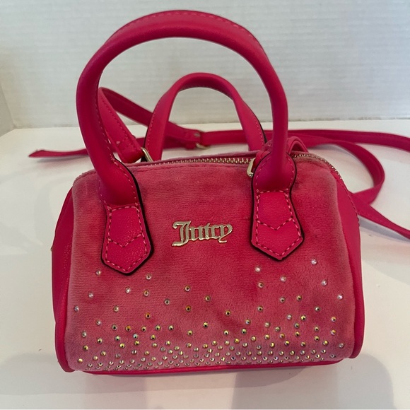 Juicy Couture Mini Pink Velvet Rhinestone Crossbody Bag Y2K Style - Picture 2 of 11